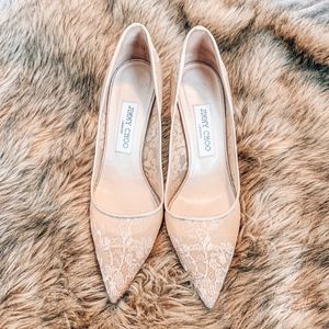 Jimmy Choo Nude Floral Lace Mesh Pumps
